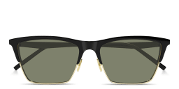 Shop SAINT LAURENT Logo Lettering Cat-Eye Sunglasses in Black Gold online.