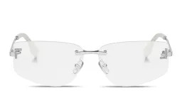 Shop FENDI Fendi First Crystal Rimless Wide Irregular Eyeglasses in Silver online.