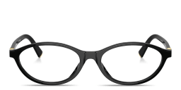 Shop MIU MIU Vertical Logo Oval Eyeglasses in Black online.