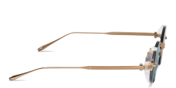 Shop AKONI Jupiter Unisex Rimless Round Sunglasses in Gold online.