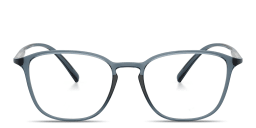 Shop GIORGIO ARMANI Engraved Logo Square Eyeglasses in Transparent Blue online.
