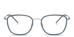 Shop GIORGIO ARMANI Engraved Logo Square Eyeglasses in Gunmetal online.