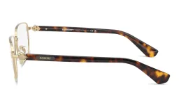 Shop BURBERRY Logo Signature Wide Rectangle Eyeglasses in Gold online.