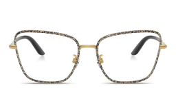 Shop Dolce & Gabbana Logo Lettering Wide Cat-Eye Eyeglasses in Gold online.