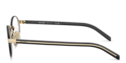Shop PRADA Logo Lettering Oval Eyeglasses in Gold online.