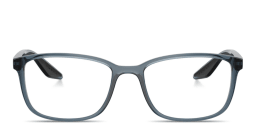 Shop Prada Linea Rossa Logo Signature Wide Pillow Eyeglasses in Transparent Azure online.