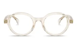 Shop Moncler Logo Signature Unisex Round Eyeglasses in Transparent Butter online.