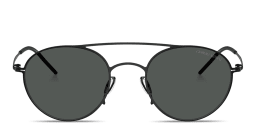 Shop GIORGIO ARMANI Engraved Logo Round Sunglasses in Black online.