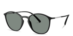 Shop GIORGIO ARMANI Logo Lettering Panthos Sunglasses in Black online.