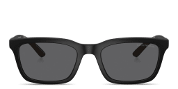 Shop Emporio Armani Eagle Logo Rectangle Sunglasses in Black online.