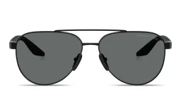 Shop Prada Linea Rossa Logo Signature Aviator Sunglasses in Black online.