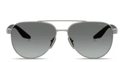 Shop Prada Linea Rossa Logo Signature Aviator Sunglasses in Matte Grey online.