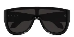 Shop ALAIA Logo Lettering Wide Mask Sunglasses in Black online.