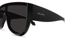 Shop ALAIA Logo Lettering Wide Mask Sunglasses in Black online.
