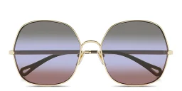 Shop Chloe Engraved Logo Oversized Square Sunglasses in Gold online.