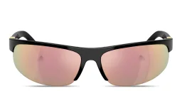 Shop MIU MIU Vertical Logo Wide Half-Rim Oval Sunglasses in Black online.