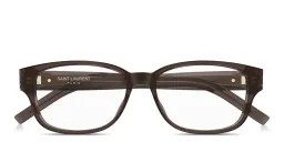 Shop SAINT LAURENT YSL Logo Unisex Rectangle Eyeglasses in Taupe Brown online.