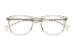 Shop SAINT LAURENT Engraved Logo Unisex Rectangle Eyeglasses in Transparent Cream online.