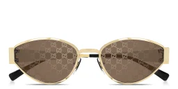 Shop GUCCI GG Motif Irregular Sunglasses in Gold online.