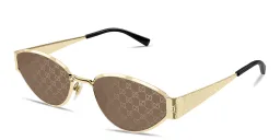Shop GUCCI GG Motif Irregular Sunglasses in Gold online.