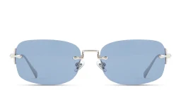 Shop EYE'M Rimless Rectangle Sunglasses in Silver online.
