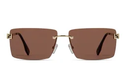 Shop FENDI Sky Rimless Rectangle Sunglasses in Polished Gold online.