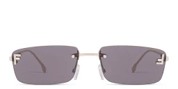 Shop FENDI Fendi First Crystals Rimless Rectangle Sunglasses in Gold online.