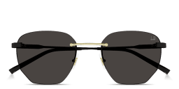 Shop Dunhill Embossed Logo Rimless Irregular Sunglasses in Black online.