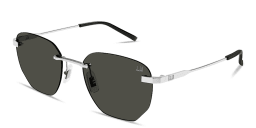 Shop Dunhill Embossed Logo Rimless Irregular Sunglasses in Silver online.
