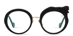 Shop ANNA KARIN KARLSSON Rose et La Roue Oversized Round Eyeglasses in Black online.
