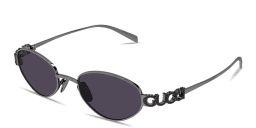 Shop GUCCI Logo Signature Irregular Sunglasses in Ruthenium online.