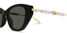 Shop GUCCI Pearl-Embellished Cat-Eye Sunglasses in Black online.