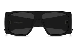 Shop SAINT LAURENT Flat-Top Rectangle Sunglasses in Black online.