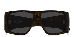 Shop SAINT LAURENT Flat-Top Rectangle Sunglasses in Havana online.