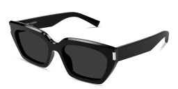 Shop SAINT LAURENT Engraved Logo Cat-Eye Sunglasses in Black online.