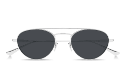 Shop SAINT LAURENT Engraved Logo Round Sunglasses in Silver online.