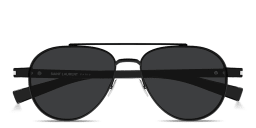 Shop SAINT LAURENT Engraved Logo Aviator Sunglasses in Black online.
