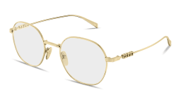 Shop GUCCI Logo Signature Round Eyeglasses in Gold online.