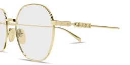 Shop GUCCI Logo Signature Round Eyeglasses in Gold online.