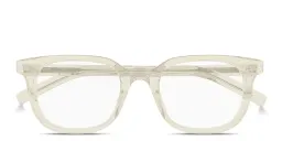 Shop SAINT LAURENT Logo Signature Unisex Square Eyeglasses in Transparent Yellow online.