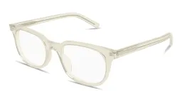 Shop SAINT LAURENT Logo Signature Unisex Square Eyeglasses in Transparent Yellow online.