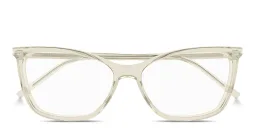Shop SAINT LAURENT Logo Signature Cat-Eye Eyeglasses in Transparent Yellow online.