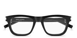 Shop SAINT LAURENT Logo Signature Unisex Rectangle Eyeglasses in Black online.