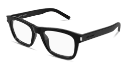 Shop SAINT LAURENT Logo Signature Unisex Rectangle Eyeglasses in Black online.
