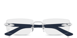 Shop Cartier Signature C de Cartier Wide Rimless Rectangle Eyeglasses in Silver online.