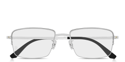 Shop Cartier Santos de Cartier Half-Rim Rectangle Eyeglasses in Silver online.