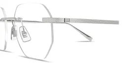 Shop Dunhill Engraved Logo Rimless Irregular Eyeglasses in Silver online.