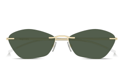 Shop Alexander McQueen T-Bar Slim Unisex Rimless Irregular Sunglasses in Gold online.