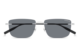 Shop MONTBLANC Snowcap Rimless Rectangle Sunglasses in Silver online.