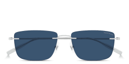 Shop MONTBLANC Snowcap Rimless Rectangle Sunglasses in Silver online.
